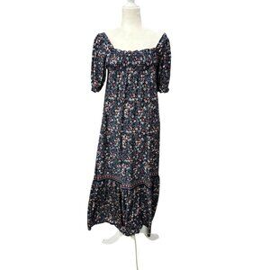 Max Studio Tiered Maxi Dress Size XS Smocked Top Puff Sleeve Prairie Flower